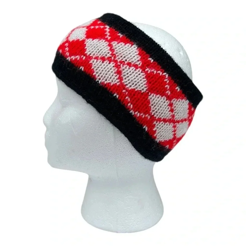 Vintage Knit Reversible Headband Blue Red and White Unisex Ski Snowboarding Snow